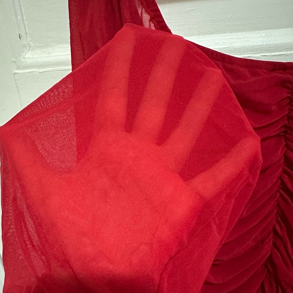 Ruched Bodycon Mini Dress Sheer Long Sleeve V Neck - Picture 7 of 9